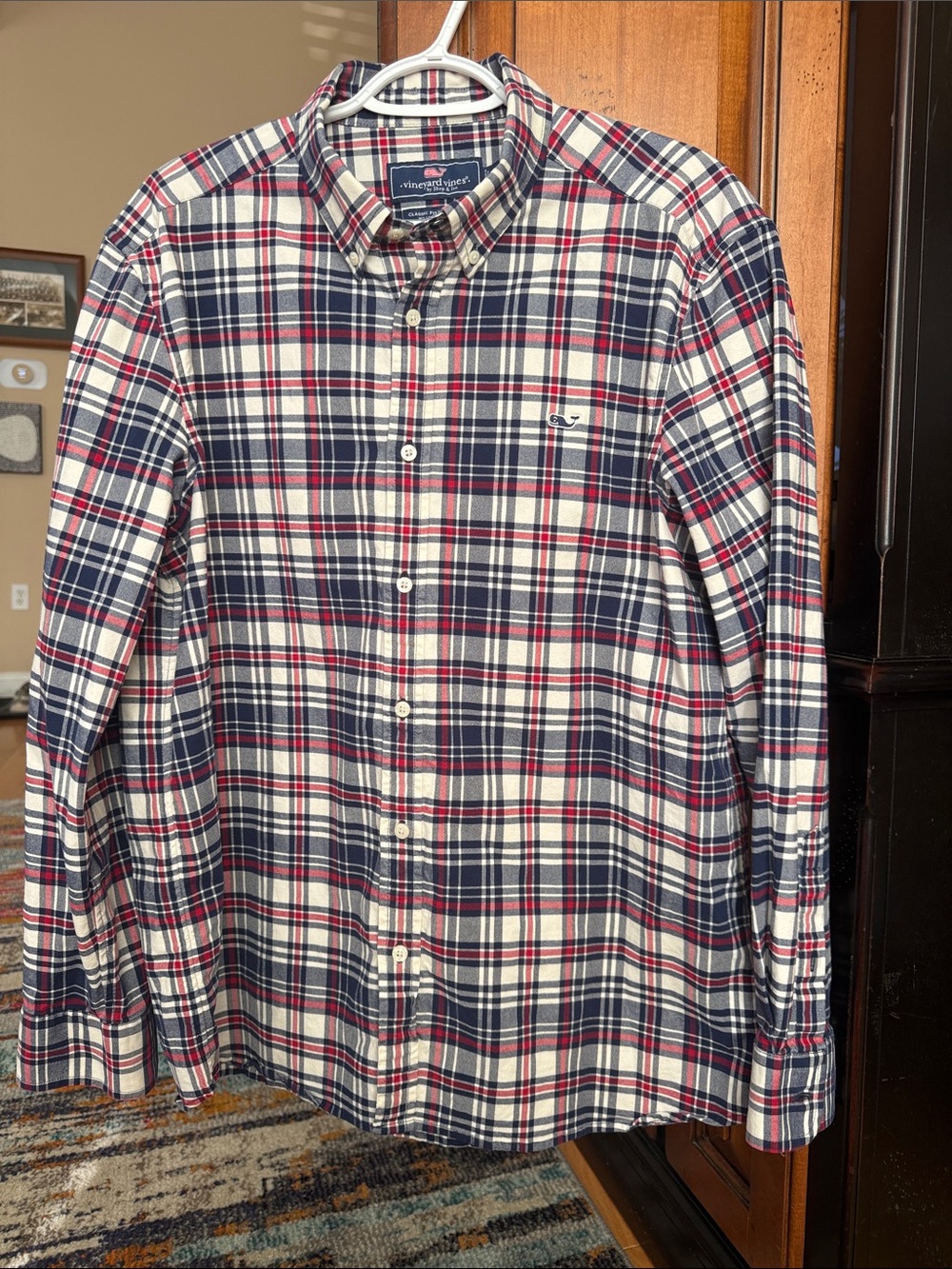 Vineyard Vines Navy, Red & White Plaid Button-Down Shirt